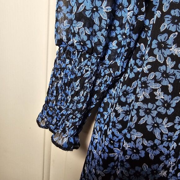 Mi Ami Francesca’s Black Blue Lucy Smocked Floral Ruffle Dress S NWT - Picture 3 of 14